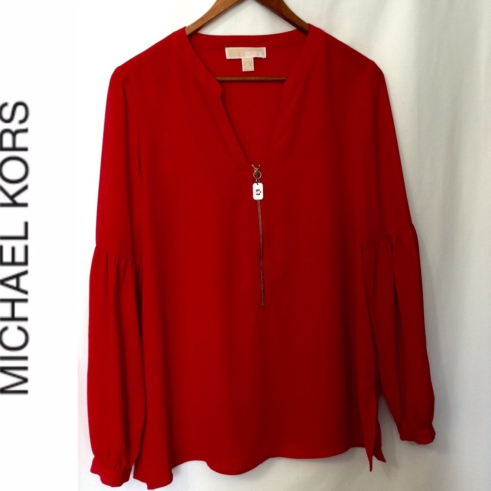 Michael Kors 1/4 Zip Blouse Size Small Red